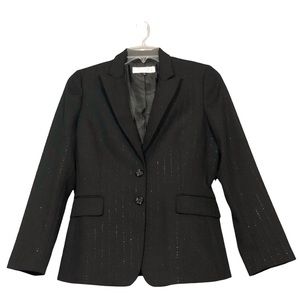 Tahari Blazer Jacket Suit Women Sz8 Black Pinstripe Glitter Formal Business Work